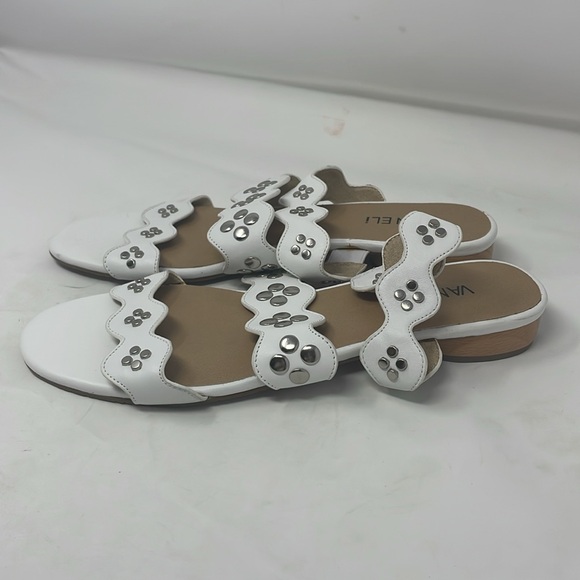 Vaneli White Triple Strap Silver Stud Slip-On Sandals Size 9.5N - Picture 3 of 10